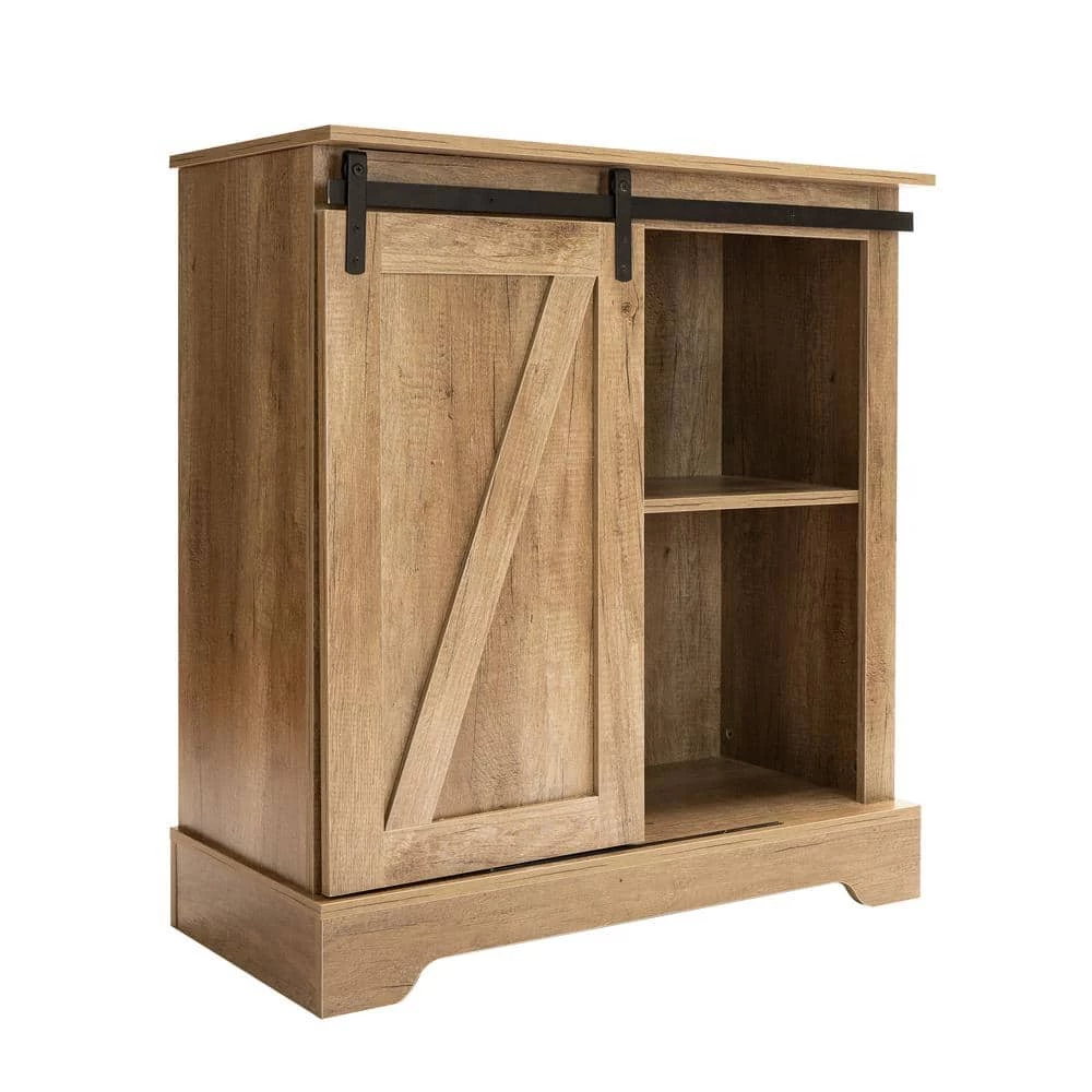 Gray Wash Modern Farmhouse Storage Cabinet Coffee Bar Cabinet Floor Buffet Sideboard with Sliding Barn Door by VERYKE 5 Gray Wash Modern Farmhouse Storage Cabinet Coffee Bar Cabinet Floor Buffet Sideboard with Sliding Barn Door by VERYKE - Image 3