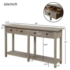 59 in. Gray Wash Rectangle Wood Rustic Entryway Table Console Table with Bottom Shelf and 4 Drawers by VERYKE -Greenington Shop gray wash veryke console tables yb wf192012aae 4f 1000