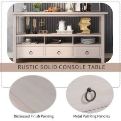 57.8 in. Gray Wash Rectangle Solid Wood Console Table Sideboard Double-Storey Tabletop with 3 Drawers by VERYKE -Greenington Shop gray wash veryke console tables yb wf283768aae 44 1000