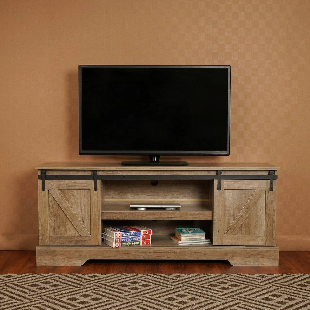 57.87 in. Gray Wash Farmhouse TV Stand Media Center with Sliding Barn Doors and Storage Cabinets Fits TV's up to 72 in. by VERYKE 11 57.87 in. Gray Wash Farmhouse TV Stand Media Center with Sliding Barn Doors and Storage Cabinets Fits TV's up to 72 in. by VERYKE - Image 9