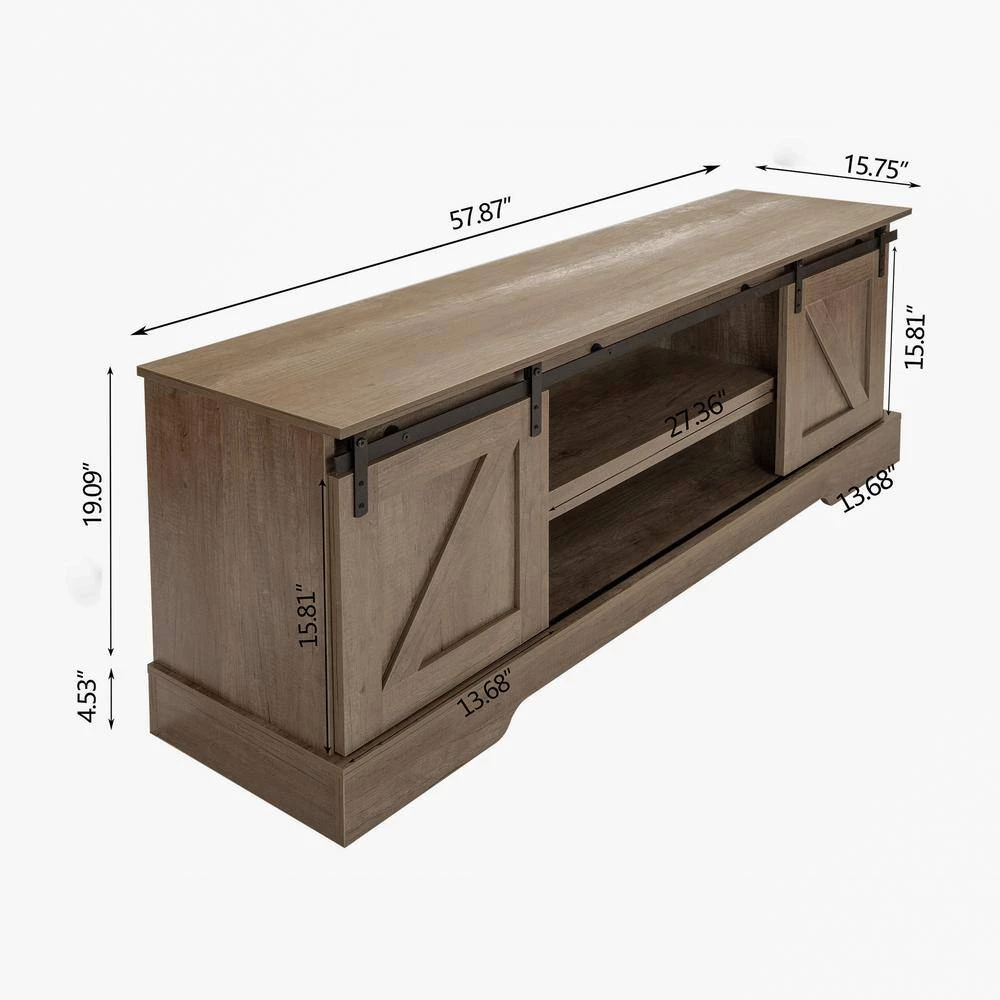 57.87 in. Gray Wash Farmhouse TV Stand Media Center with Sliding Barn Doors and Storage Cabinets Fits TV's up to 72 in. by VERYKE 5 57.87 in. Gray Wash Farmhouse TV Stand Media Center with Sliding Barn Doors and Storage Cabinets Fits TV's up to 72 in. by VERYKE - Image 3