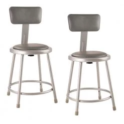 Greenington Shop 46 18 in. Heavy Duty Grey Vinyl Padded Steel Stool with Backrest (2-Pack) by National Public Seating
