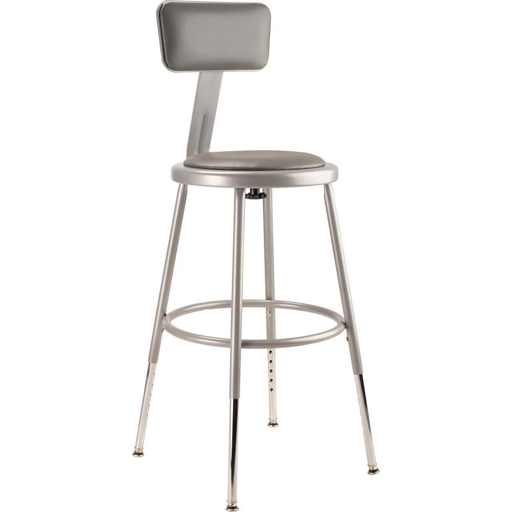 19 in.- 27 in. Height Adjustable Grey Heavy Duty Vinyl Padded Steel Stool with Backrest (2-Pack) by National Public Seating 4 19 in.- 27 in. Height Adjustable Grey Heavy Duty Vinyl Padded Steel Stool with Backrest (2-Pack) by National Public Seating - Image 2