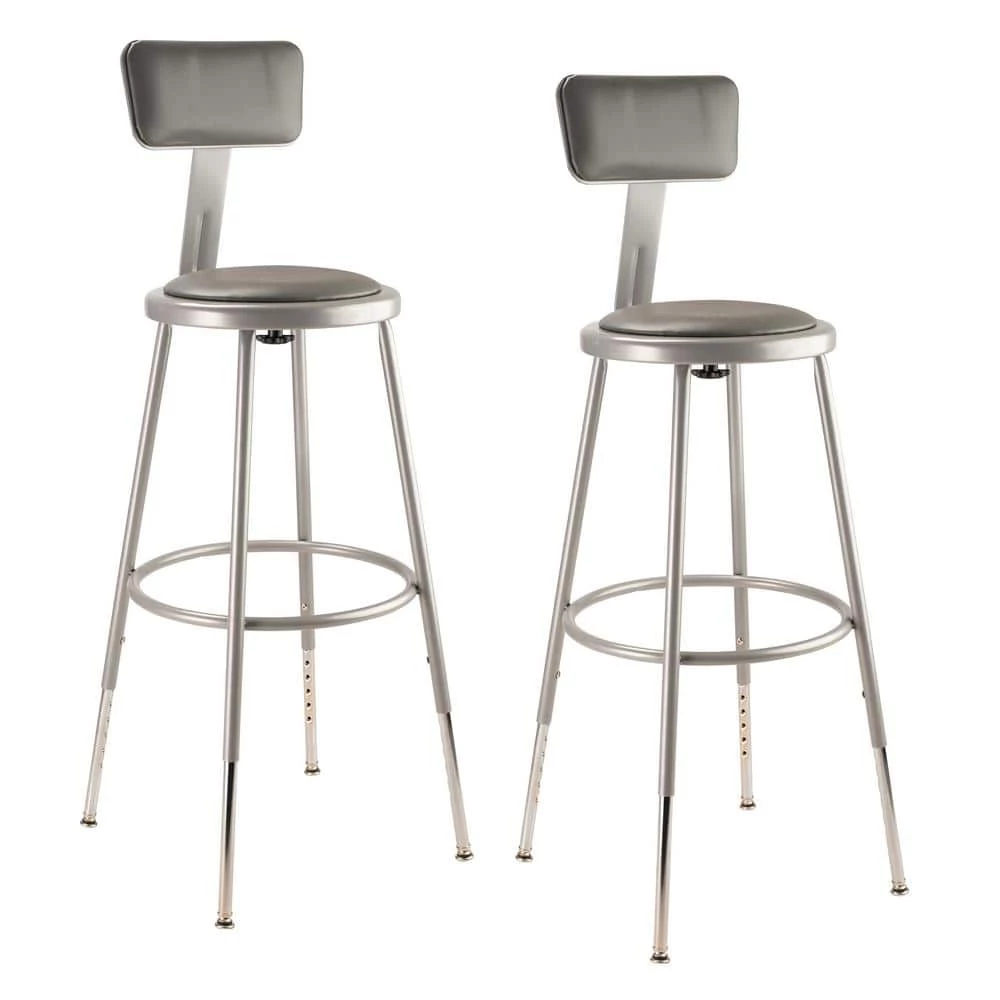 25 in. - 33 in. Height Adjustable Heavy Duty Grey Vinyl Padded Steel Stool with Backrest (2-Pack) by National Public Seating 3 25 in. - 33 in. Height Adjustable Heavy Duty Grey Vinyl Padded Steel Stool with Backrest (2-Pack) by National Public Seating