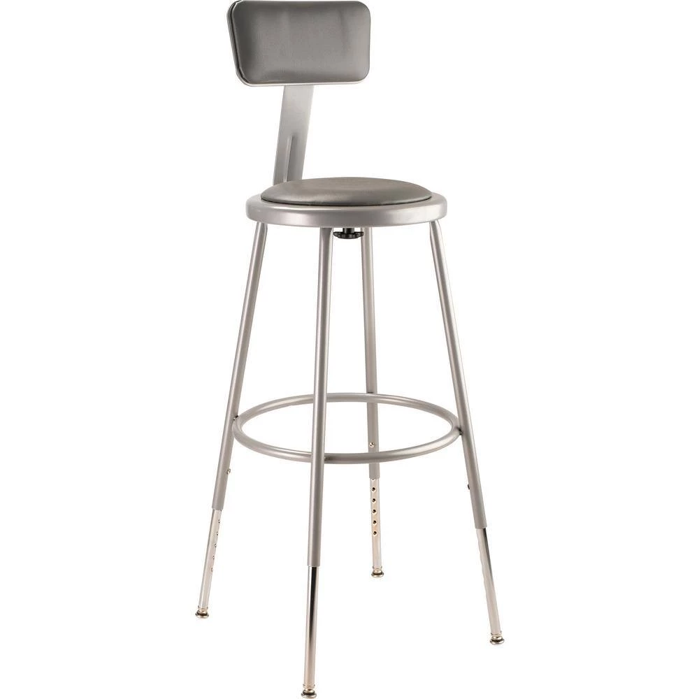 25 in. - 33 in. Height Adjustable Heavy Duty Grey Vinyl Padded Steel Stool with Backrest (2-Pack) by National Public Seating 4 25 in. - 33 in. Height Adjustable Heavy Duty Grey Vinyl Padded Steel Stool with Backrest (2-Pack) by National Public Seating - Image 2