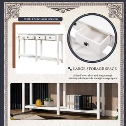 Rustic 59 in. Rectangle Ivory White Wood Console Table with Drawers by Qualfurn 17 Rustic 59 in. Rectangle Ivory White Wood Console Table with Drawers by Qualfurn -Greenington Shop ivory white qualfurn console tables ctm192012k 1f 1000