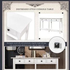 Rustic 59 in. Rectangle Ivory White Wood Console Table with Drawers by Qualfurn 18 Rustic 59 in. Rectangle Ivory White Wood Console Table with Drawers by Qualfurn -Greenington Shop ivory white qualfurn console tables ctm192012k 44 1000