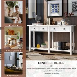 Rustic 59 in. Rectangle Ivory White Wood Console Table with Drawers by Qualfurn 16 Rustic 59 in. Rectangle Ivory White Wood Console Table with Drawers by Qualfurn -Greenington Shop ivory white qualfurn console tables ctm192012k 4f 1000