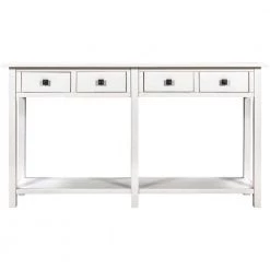 Rustic 59 in. Rectangle Ivory White Wood Console Table with Drawers by Qualfurn