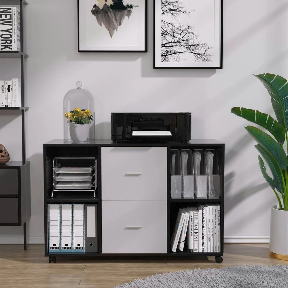 Light Grey Mobile Lateral Filing Cabinet with 360° swivel casters 2 Drawers and 4 open Storage Cabinets by VERYKE 9 Light Grey Mobile Lateral Filing Cabinet with 360° swivel casters 2 Drawers and 4 open Storage Cabinets by VERYKE - Image 7