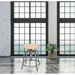 18 in. to 25 in. Height Wood Seat and Grey Frame Adjustable Swivel Stool by National Public Seating -Greenington Shop natural grey national public seating bar stools 6800w 02 31 1000