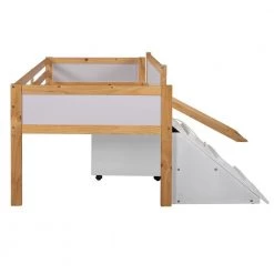 Natural Twin Size Low Loft Bed Wooden Bed with 2-Storage Boxes by Qualfurn -Greenington Shop natural qualfurn loft beds ble000175d 1f 1000