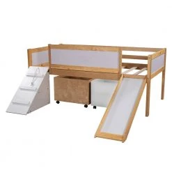 Natural Twin Size Low Loft Bed Wooden Bed with 2-Storage Boxes by Qualfurn -Greenington Shop natural qualfurn loft beds ble000175d 44 1000