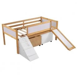 Natural Twin Size Low Loft Bed Wooden Bed with 2-Storage Boxes by Qualfurn -Greenington Shop natural qualfurn loft beds ble000175d 4f 1000