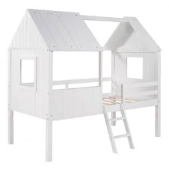 White Twin Size Low Loft Bed House Bed with 2-Side Windows by Qualfurn -Greenington Shop normal white qualfurn loft beds ble000037f 44 1000