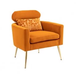 Orange Accent Chair Lounge Chair Leisure Single Chair with Golden Feet by VERYKE