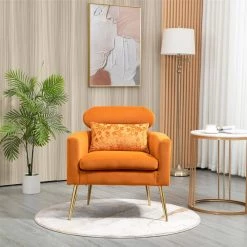 Orange Accent Chair Lounge Chair Leisure Single Chair with Golden Feet by VERYKE -Greenington Shop orange veryke accent chairs yb w39541030 c3 1000