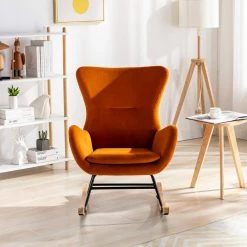 Orange Velvet Fabric Padded Seat Rocking Chair Tubchair Aarmchair with High Backrest and Armrests by VERYKE -Greenington Shop orange veryke accent chairs yb w67640670 c3 1000