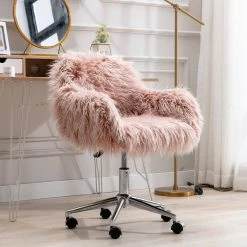 Cami Pink Modern Faux Fur Home office Chair by Qualfurn -Greenington Shop pink qualfurn task chairs cw21222750 40 1000