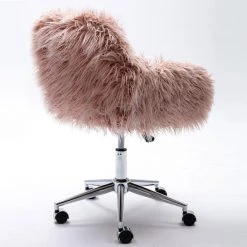 Cami Pink Modern Faux Fur Home office Chair by Qualfurn -Greenington Shop pink qualfurn task chairs cw21222750 4f 1000