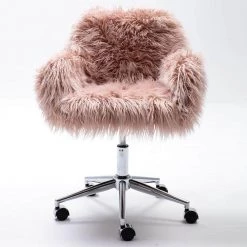 Cami Pink Modern Faux Fur Home office Chair by Qualfurn