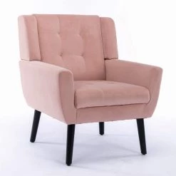 Pink Velvet Upholstered Accent Chair Sofa Chair Bedroom Chair Home Chair with Legs by VERYKE