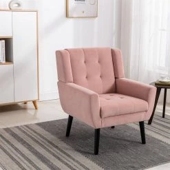 Pink Velvet Upholstered Accent Chair Sofa Chair Bedroom Chair Home Chair with Legs by VERYKE -Greenington Shop pink veryke accent chairs yb w67639356 c3 1000