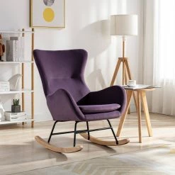 Purple Velvet Fabric Padded Seat Rocking Chair Aarmchair with High Backrest and Armrests by VERYKE -Greenington Shop purple veryke accent chairs yb w67640677 31 1000