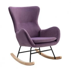 Purple Velvet Fabric Padded Seat Rocking Chair Aarmchair with High Backrest and Armrests by VERYKE