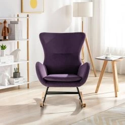 Purple Velvet Fabric Padded Seat Rocking Chair Aarmchair with High Backrest and Armrests by VERYKE -Greenington Shop purple veryke accent chairs yb w67640677 c3 1000