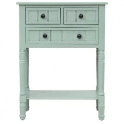 24 in. Rectangle Retro Blue Wood Console Table with 3-Storage Drawers by Qualfurn