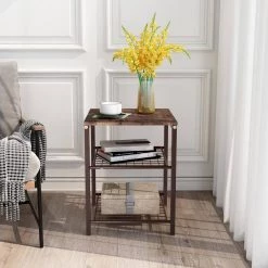 16.14 in. Rustic Brown Square Wood 3 Tier End Table Side Table Nightstand Storage Shelf with Metal Frame by VERYKE -Greenington Shop rustic brown veryke end side tables yb 776 br rb 31 1000