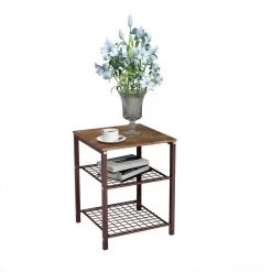 16.14 in. Rustic Brown Square Wood 3 Tier End Table Side Table Nightstand Storage Shelf with Metal Frame by VERYKE -Greenington Shop rustic brown veryke end side tables yb 776 br rb 44 1000