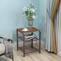 16.14 in. Rustic Brown Square Wood 3 Tier End Table Side Table Nightstand Storage Shelf with Metal Frame by VERYKE -Greenington Shop rustic brown veryke end side tables yb 776 br rb c3 1000