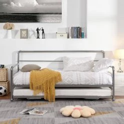 Ione Silver Twin Size Daybed with Adjustable Trundle by Qualfurn -Greenington Shop silver qualfurn kids beds bwm001101n 31 1000