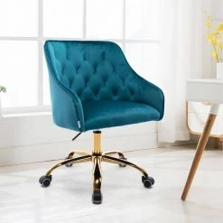 Teal Velvet Fabric Seat Swivel Shell Chair with Modern Leisure Office Chair by VERYKE -Greenington Shop teal veryke task chairs db w39531814 c3 1000
