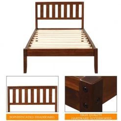 Brown Wood Frame Twin Platform Bed with Headboard/Wood Slat Support by VERYKE -Greenington Shop walnut veryke platform beds db wf191770aad 44 1000