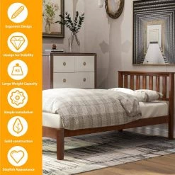 Brown Wood Frame Twin Platform Bed with Headboard/Wood Slat Support by VERYKE -Greenington Shop walnut veryke platform beds db wf191770aad fa 1000