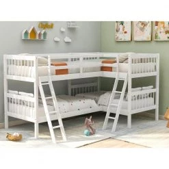 Adnaan White Twin Size L-Shaped Bunk Bed by Qualfurn