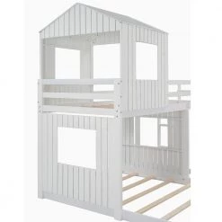 White Twin Over Full House Style Bunk Bed by Qualfurn -Greenington Shop white qualfurn bunk beds ble000027k fa 1000