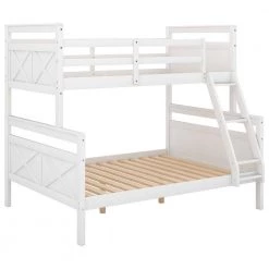White Twin over Full Bunk Bed with Ladder by Qualfurn -Greenington Shop white qualfurn bunk beds bwm000118k 1 44 1000
