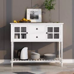 42 in. Rectangle White Wood Console Table with Buffet Storage Cabinets and Drawers by Qualfurn -Greenington Shop white qualfurn console tables ctm193444k 31 1000