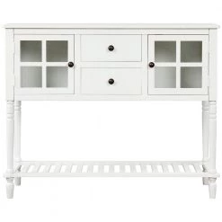 42 in. Rectangle White Wood Console Table with Buffet Storage Cabinets and Drawers by Qualfurn