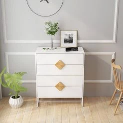 4-Drawer White Wood Dresser (36 in. H x 32in. W x 16 in. D) by Qualfurn -Greenington Shop white qualfurn dressers 33441a282 31 1000