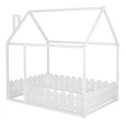 White Full Size House Style Bed with Fence by Qualfurn 14 White Full Size House Style Bed with Fence by Qualfurn -Greenington Shop white qualfurn kids beds ble281294k 4f 1000