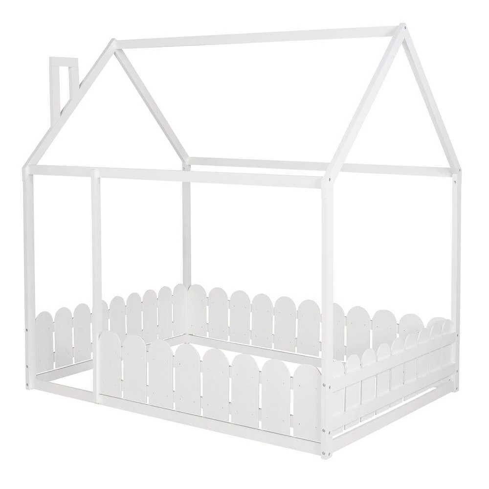 White Full Size House Style Bed with Fence by Qualfurn 6 White Full Size House Style Bed with Fence by Qualfurn - Image 4