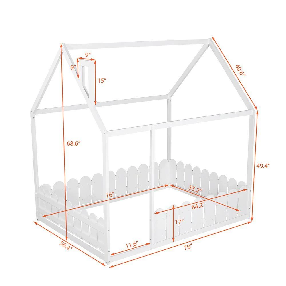 White Full Size House Style Bed with Fence by Qualfurn 10 White Full Size House Style Bed with Fence by Qualfurn - Image 8