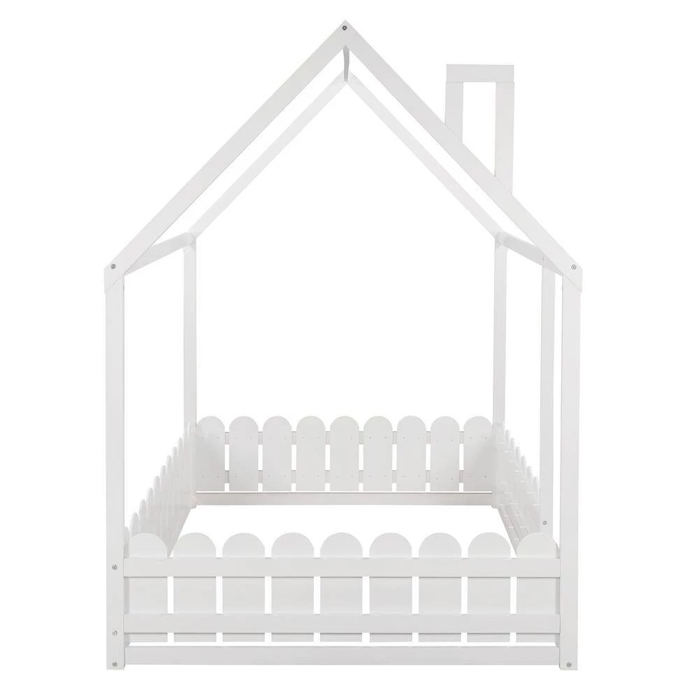 White Full Size House Style Bed with Fence by Qualfurn 4 White Full Size House Style Bed with Fence by Qualfurn - Image 2
