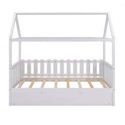 White Twin Size Fence-shaped Guardrail House Bed with trundle by Qualfurn 17 White Twin Size Fence-shaped Guardrail House Bed with trundle by Qualfurn -Greenington Shop white qualfurn kids beds bwm000226k 1f 1000