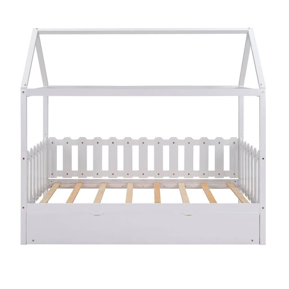 White Twin Size Fence-shaped Guardrail House Bed with trundle by Qualfurn 8 White Twin Size Fence-shaped Guardrail House Bed with trundle by Qualfurn - Image 6